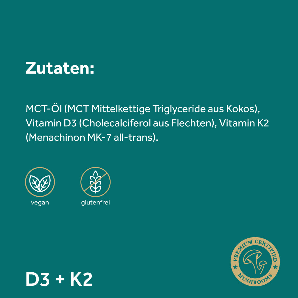 mymagic D3 + K2 Liste der Zutaten - glutenfrei und vegan