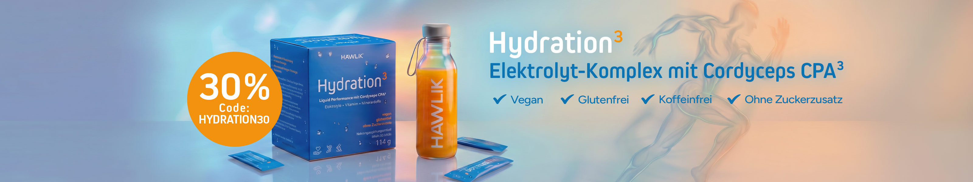 30% Rabatt mit dem Code Hydration30, Hydration Produkt mit Cordyceps CPA