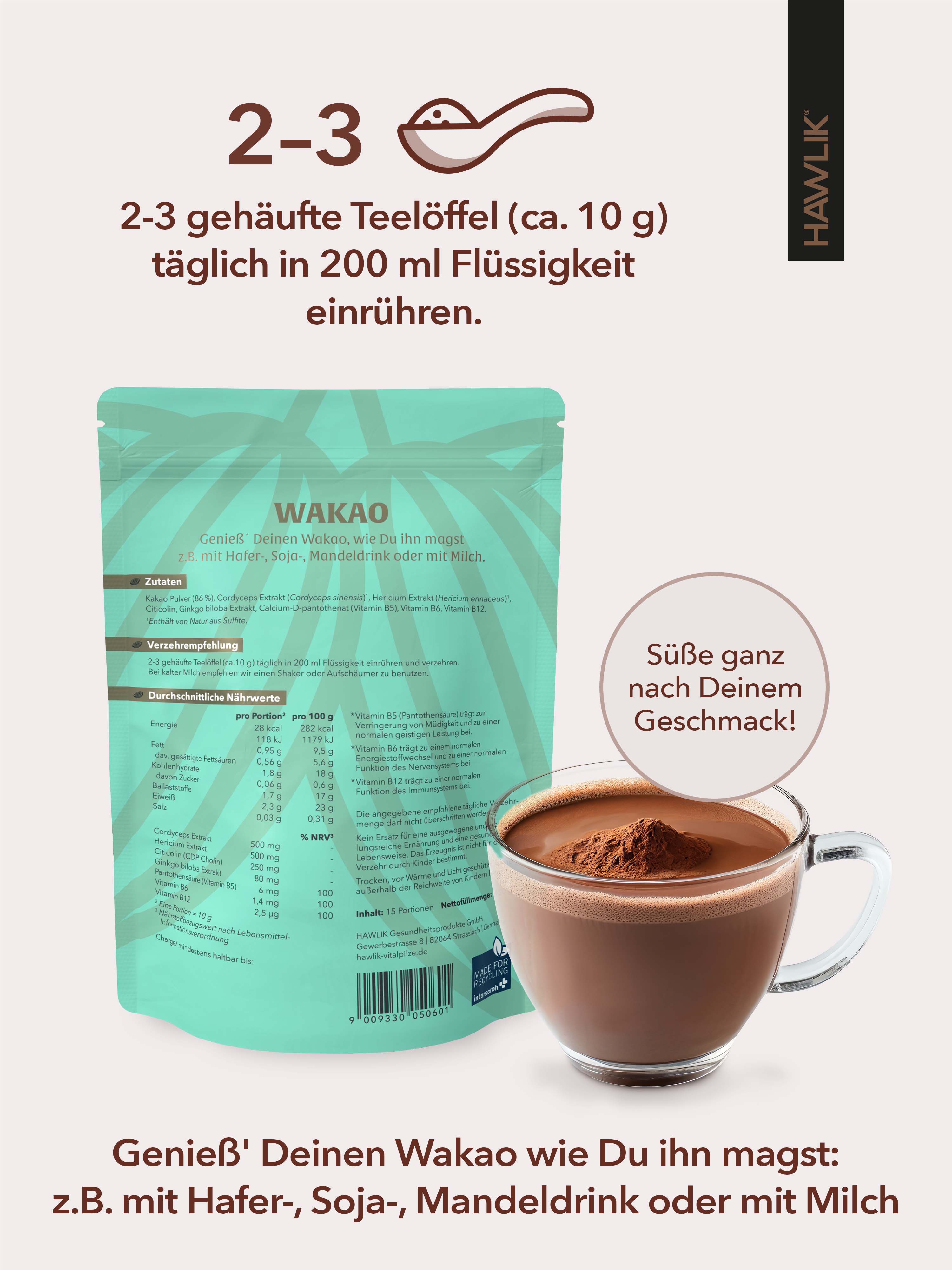 Wakao Vitalpilzkakao Verzehrempfehlung