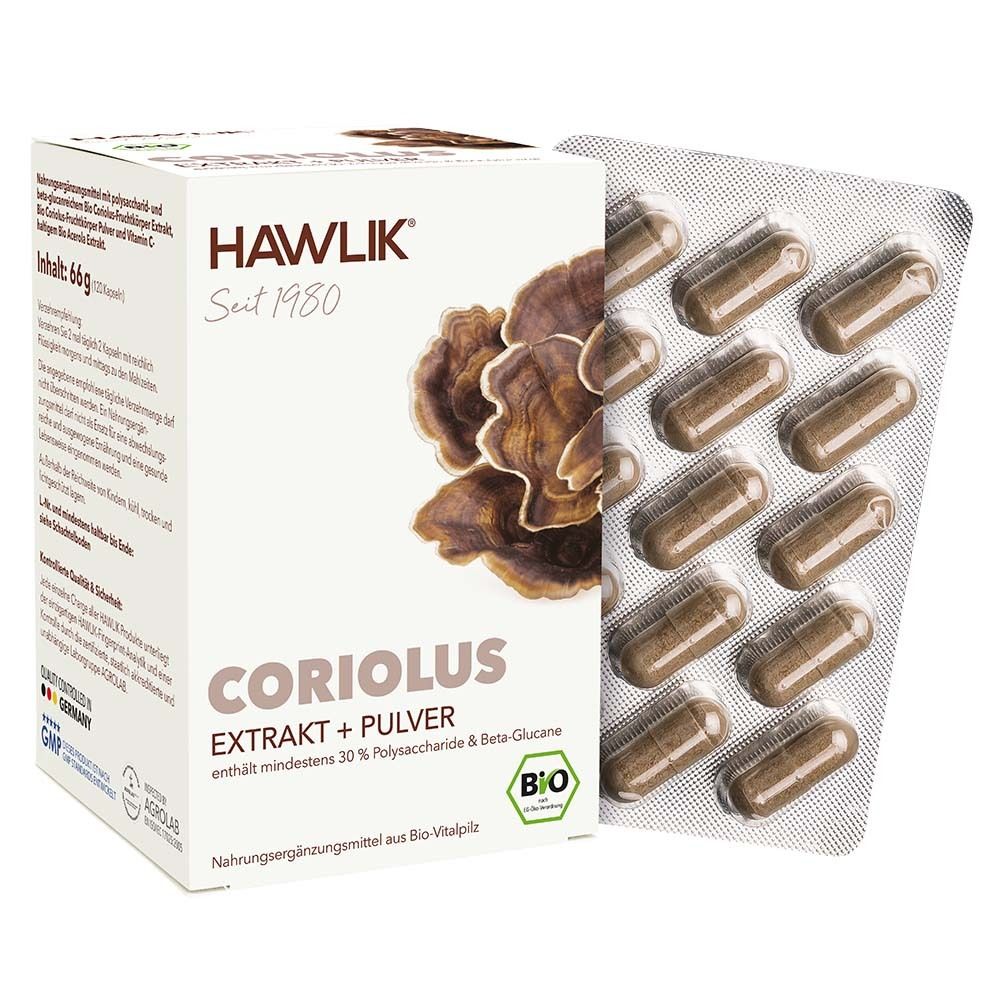 HAWLIK Bio Coriolus 120 Extrakt + Pulver Kapseln