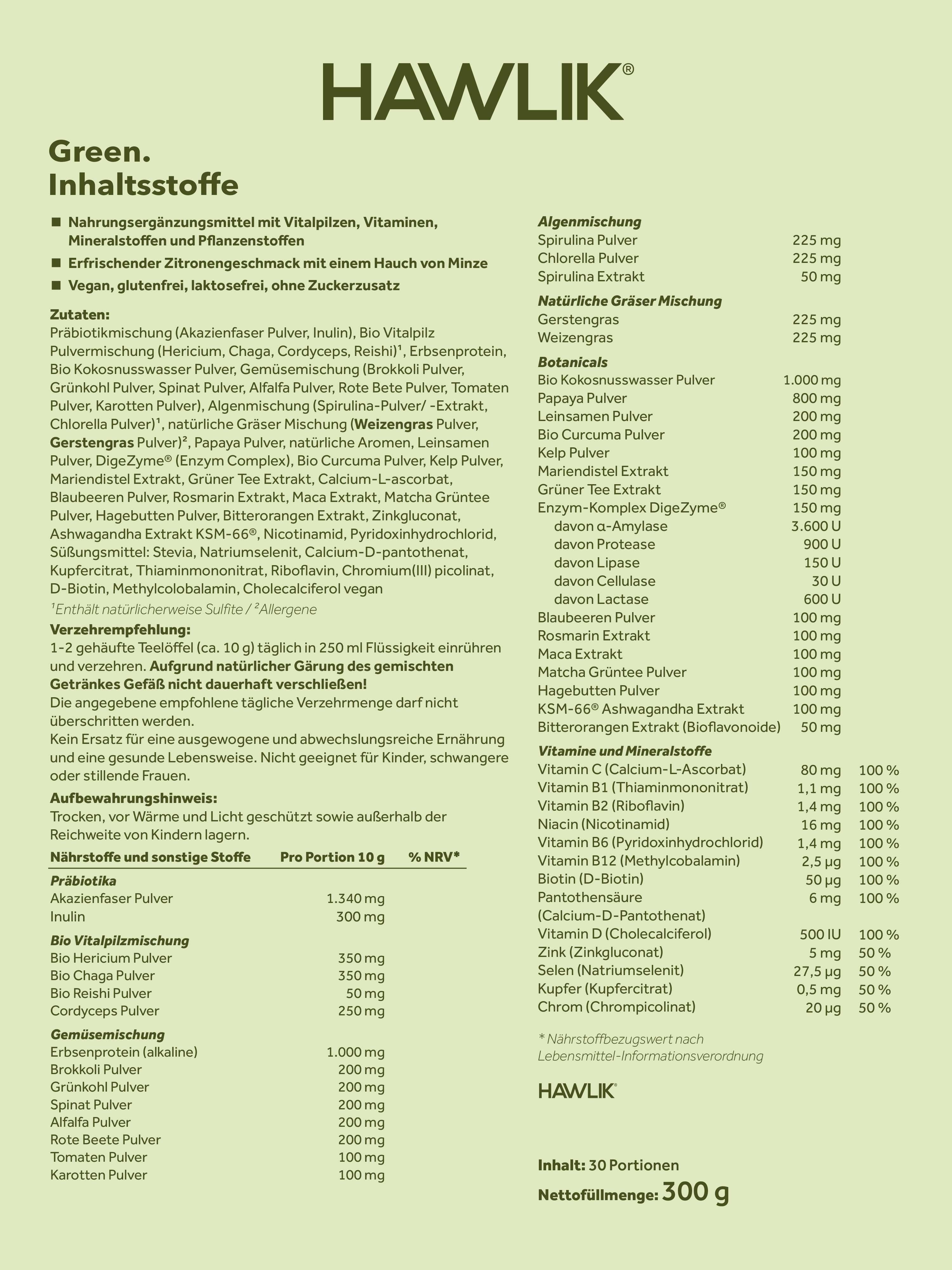 Green Alle Inhaltsstoffe auf einen Blick