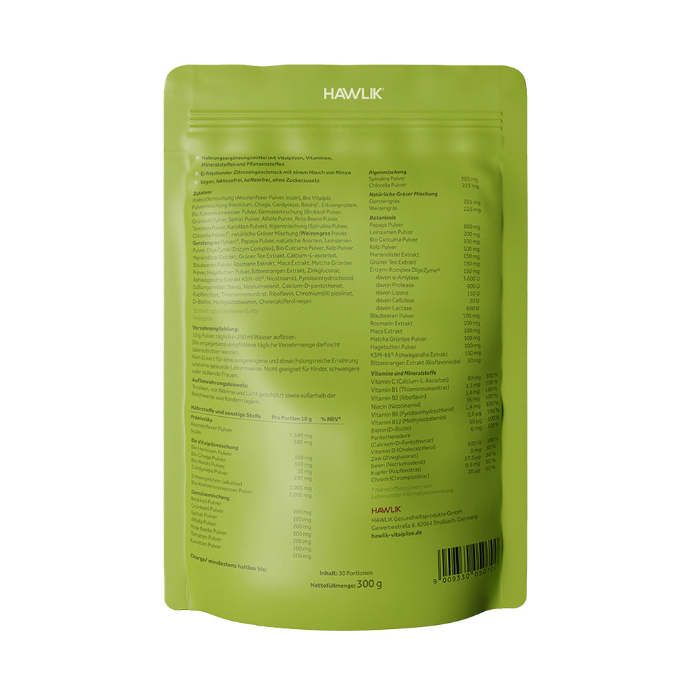 HAWLIK Green Rückseite Verpackung mit Inhaltsstoffen