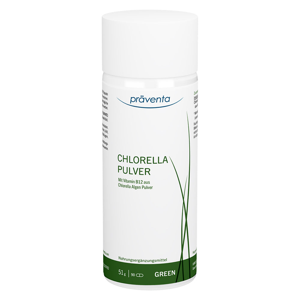 Chlorella Kapseln in der Dose von Präventa Green