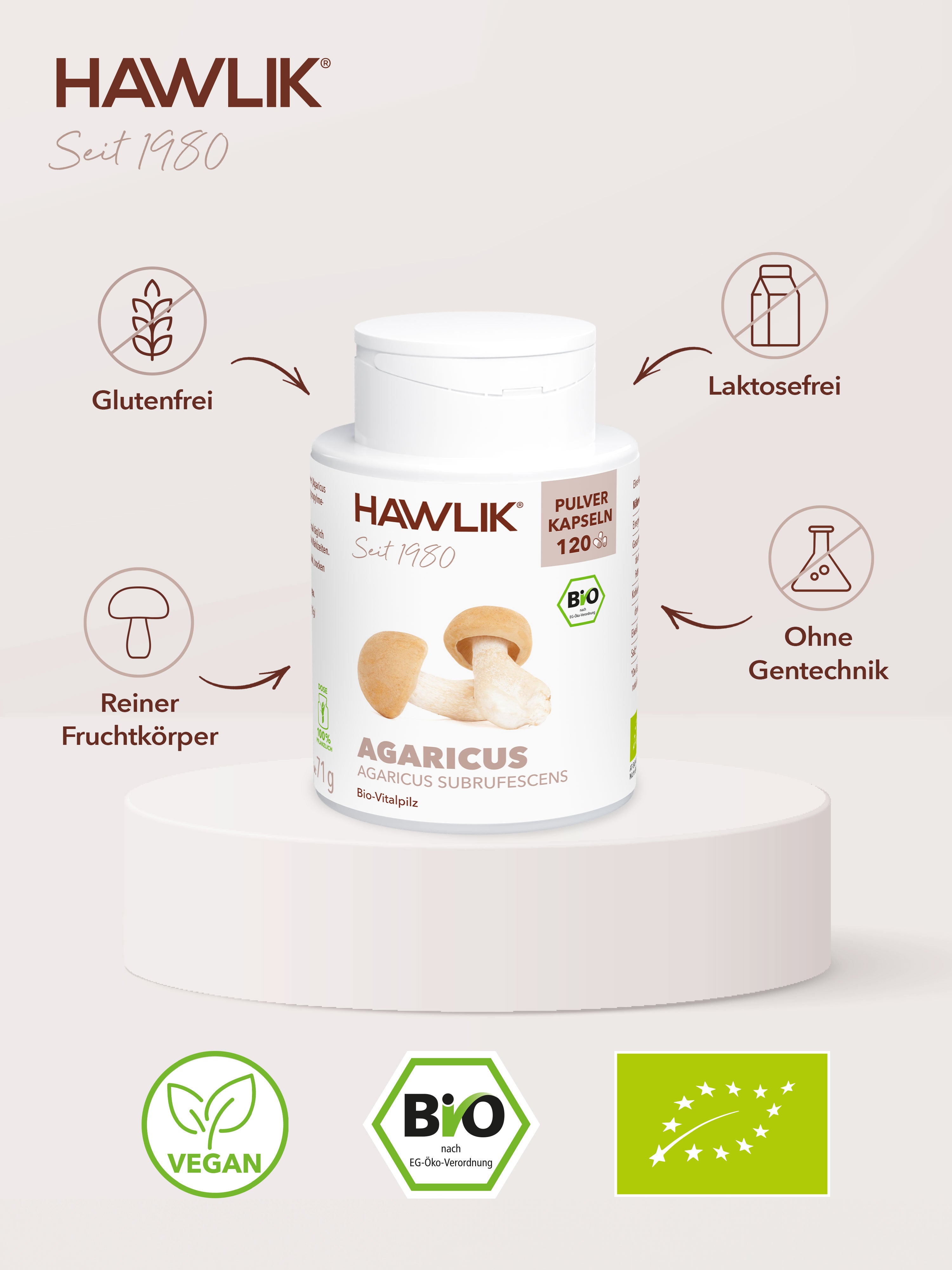 HAWLIK Bio Agaricus Pulver Kapseln