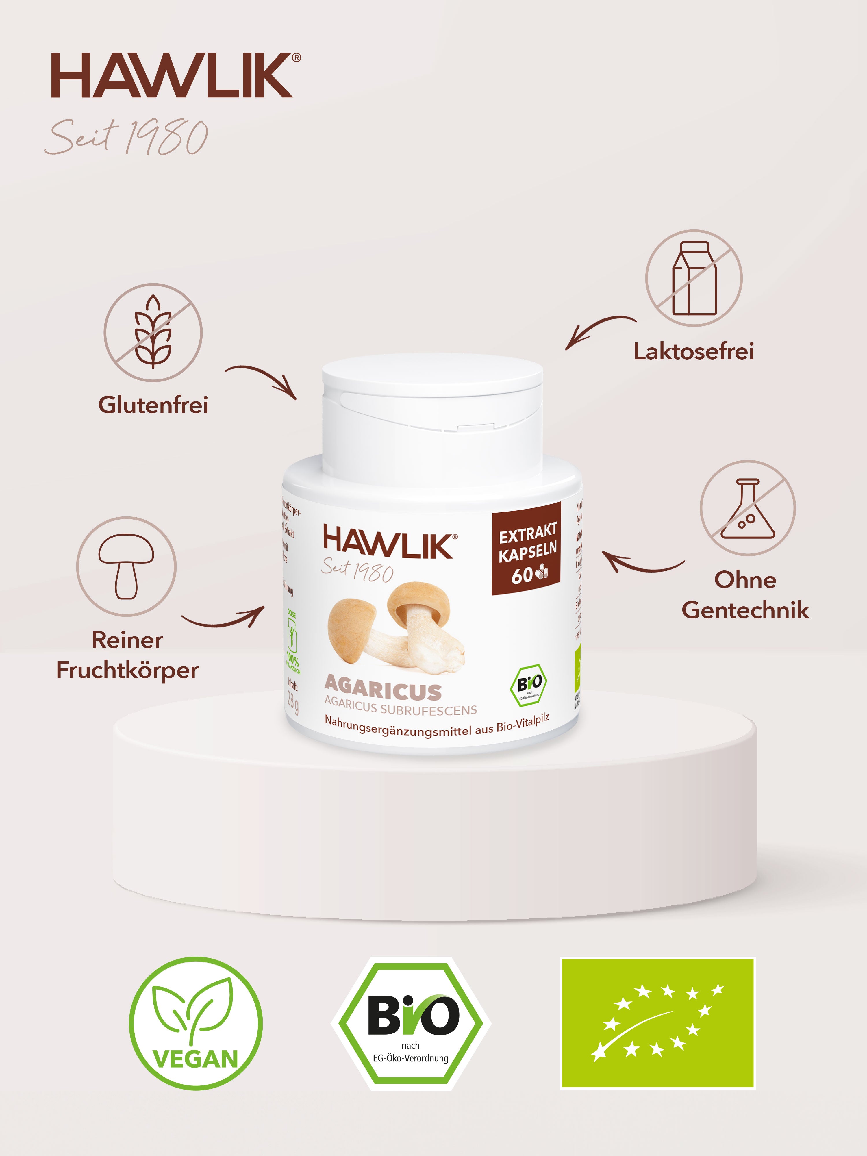 HAWLIK Bio Agaricus Extrakt Kapseln