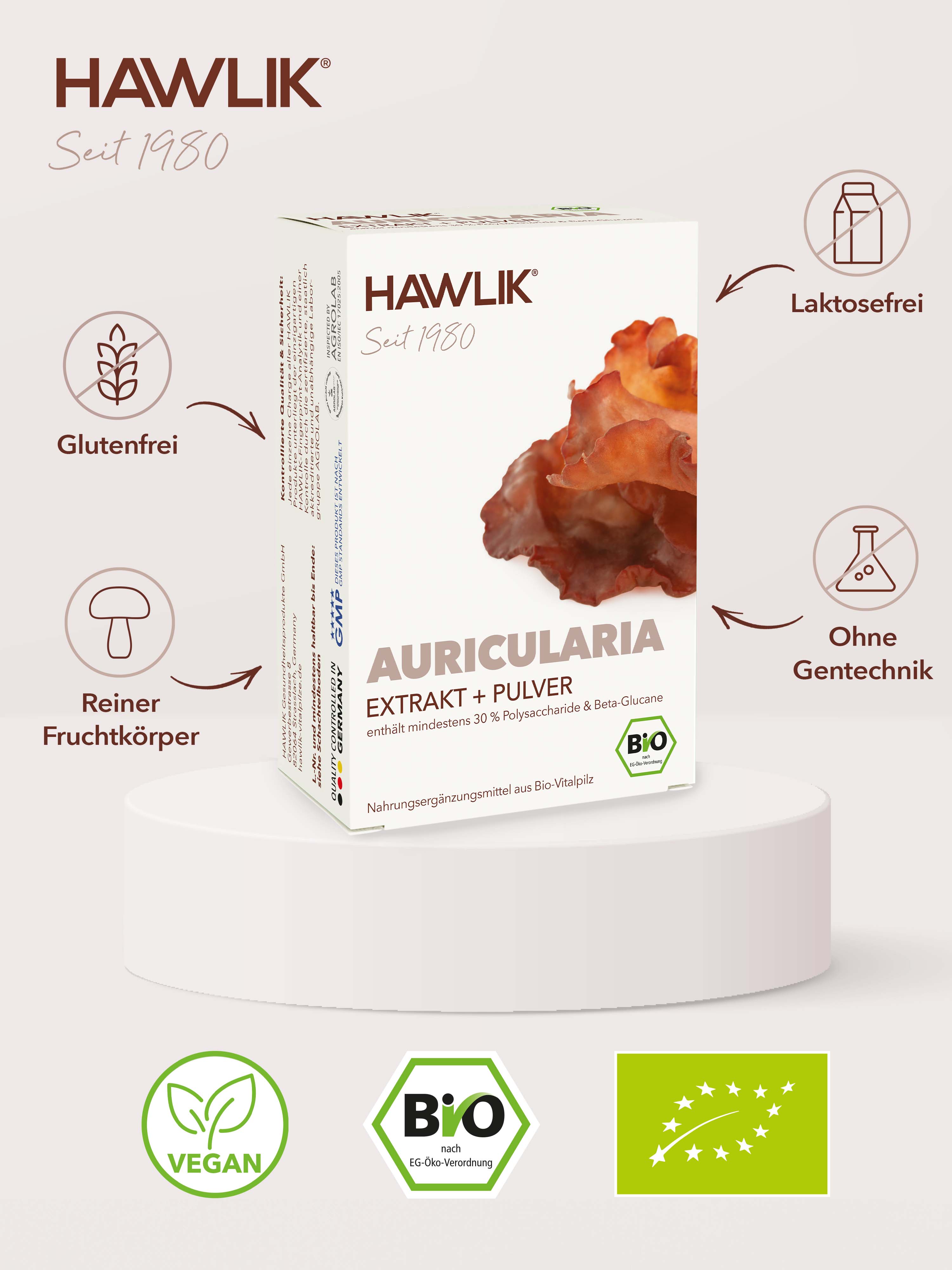 HAWLIK Bio Auricularia Extrakt+Pulver Kapseln