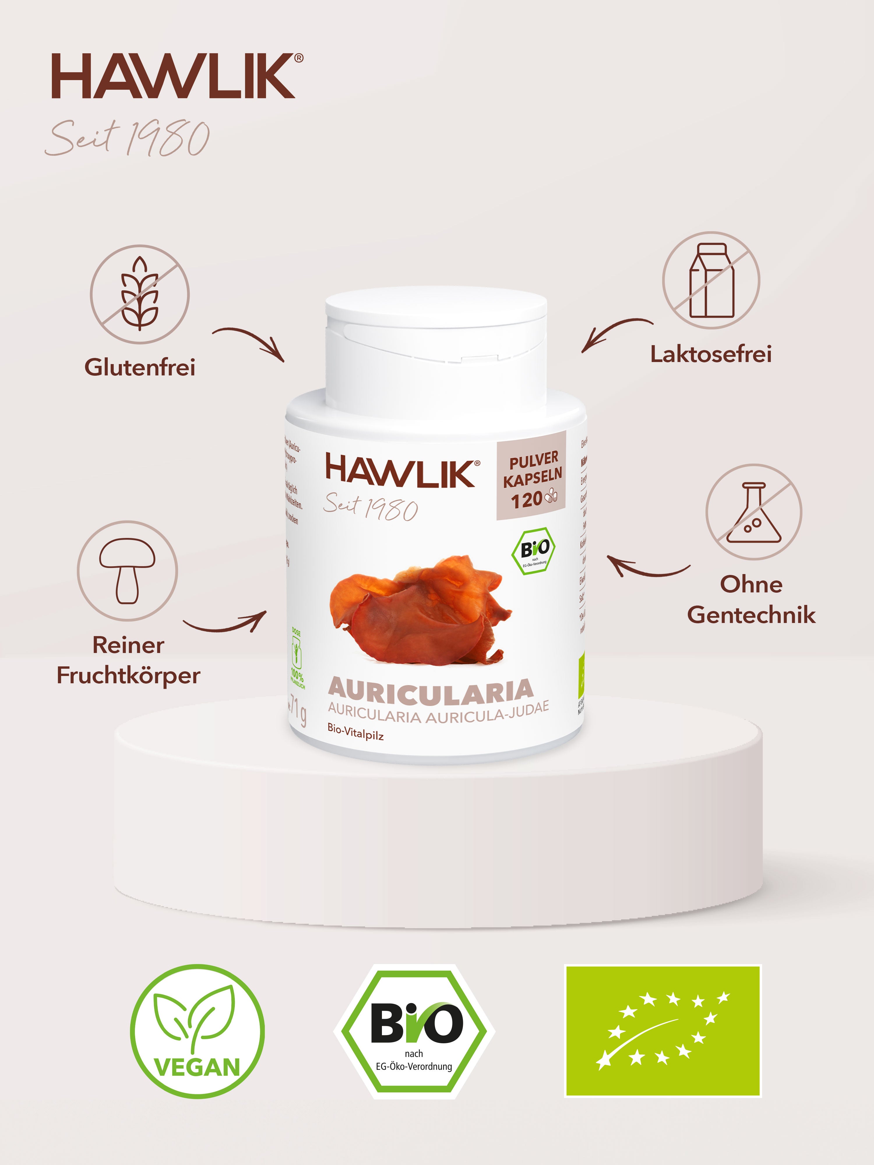 HAWLIK Bio Auricularia Pulver Kapseln