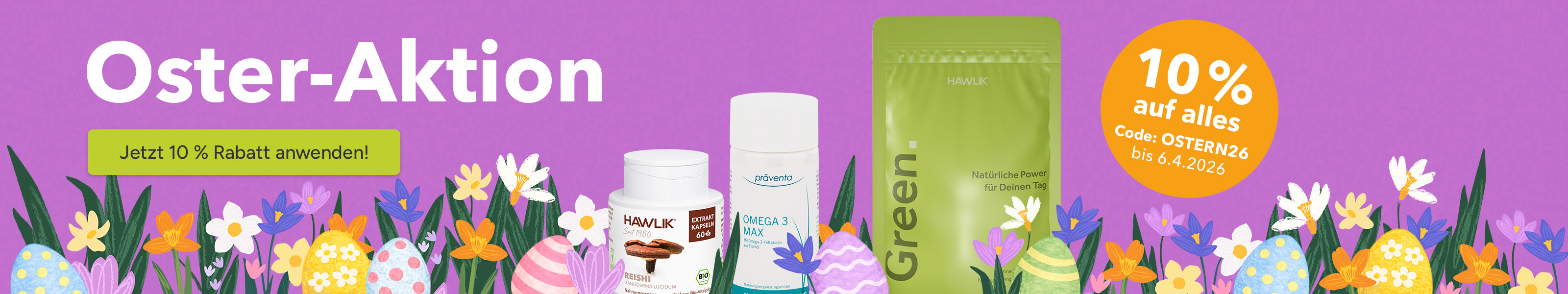 Oster-Aktion mit 10% Rabatt auf alle Produkte mit Code OSTERN26
