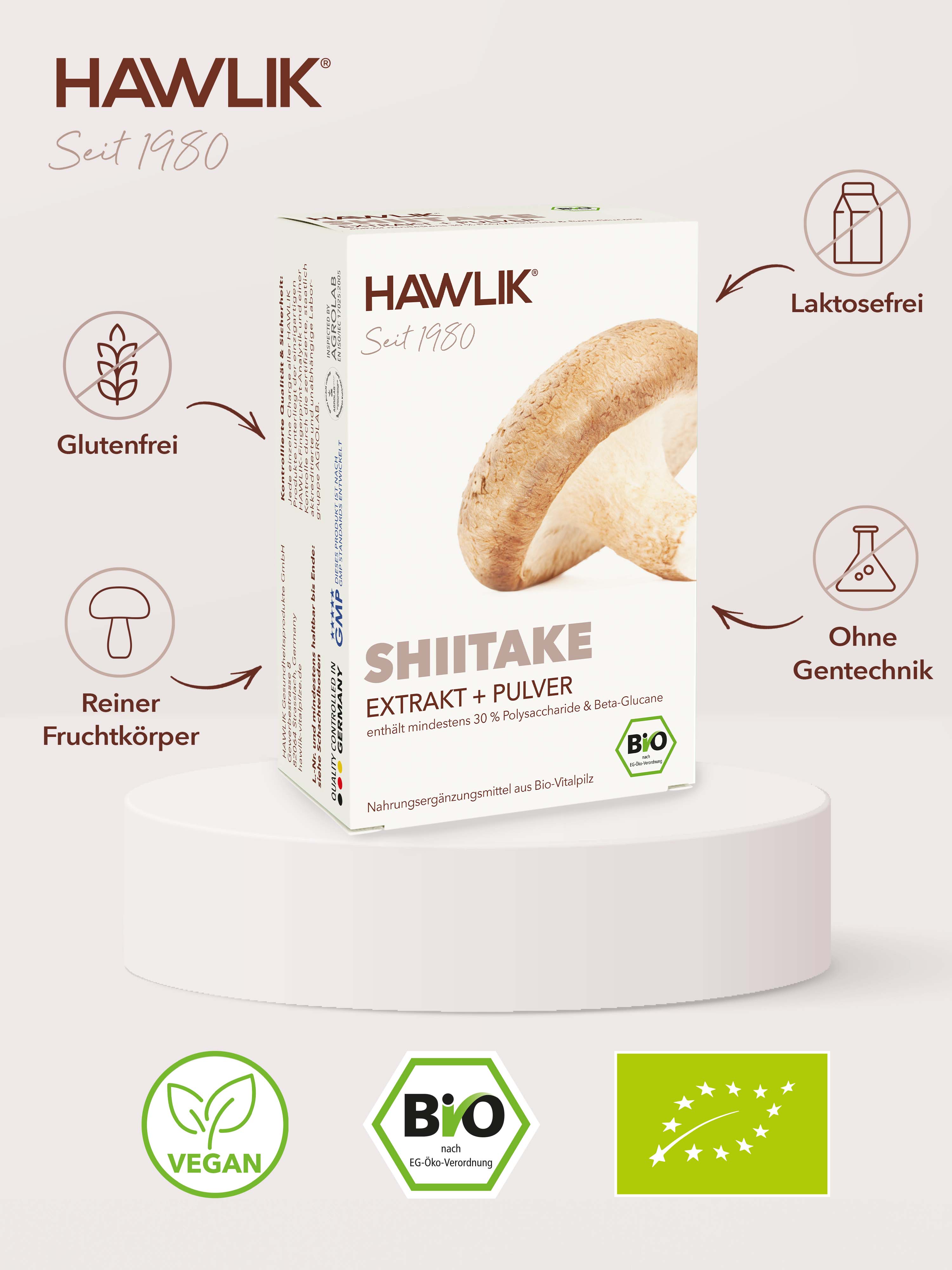 HAWLIK organic shiitake extract + powder capsules