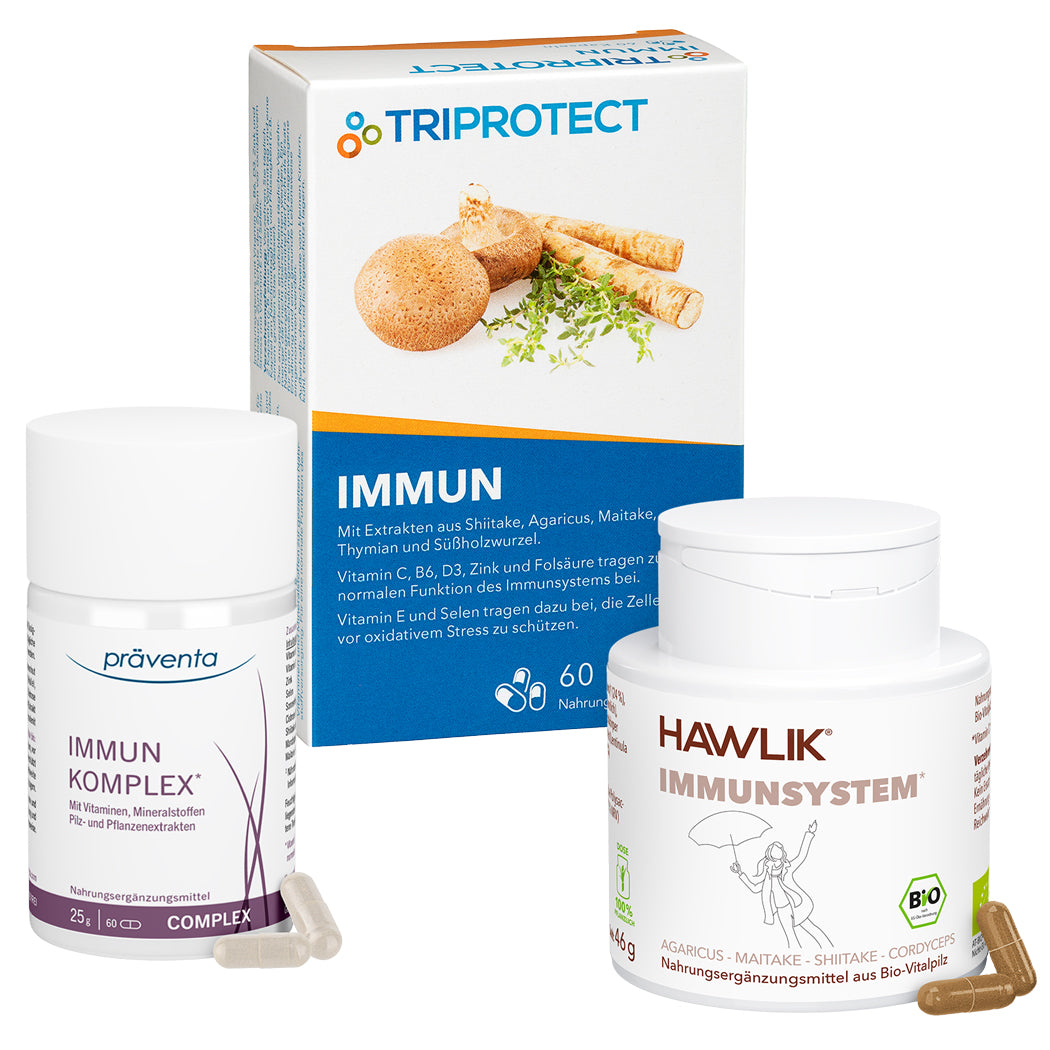 Drei Immun Produkte: TriProtect Immun - Immun Komplex - Vitalpilz Mischungen Immun