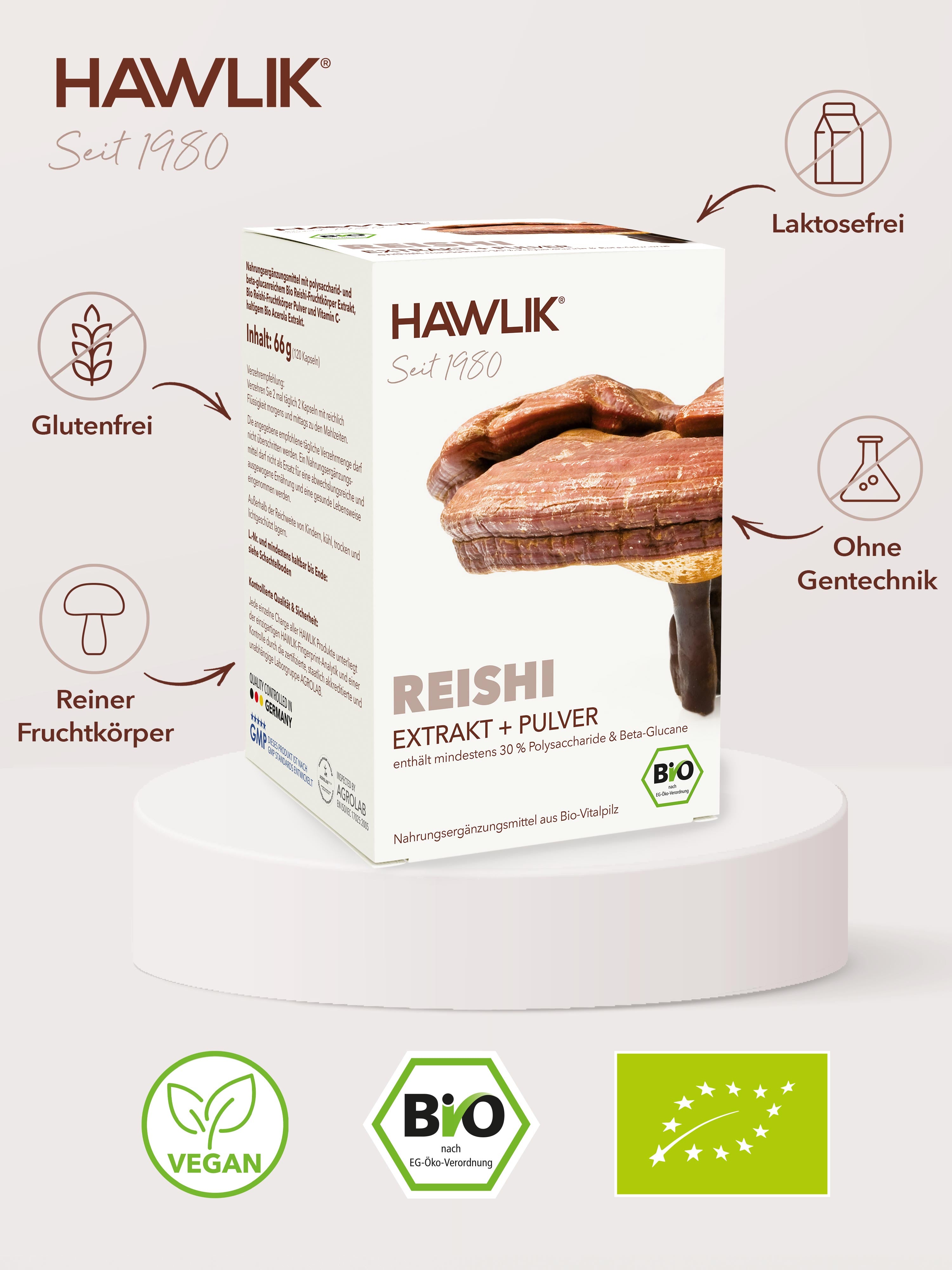 HAWLIK Bio Reishi Extrakt + Pulver Kapseln