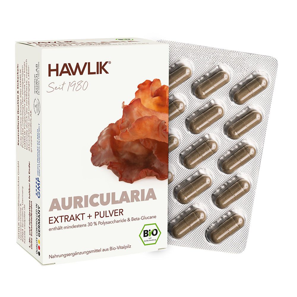 HAWLIK Bio Auricularia 60 Extrakt + Pulver Kapseln