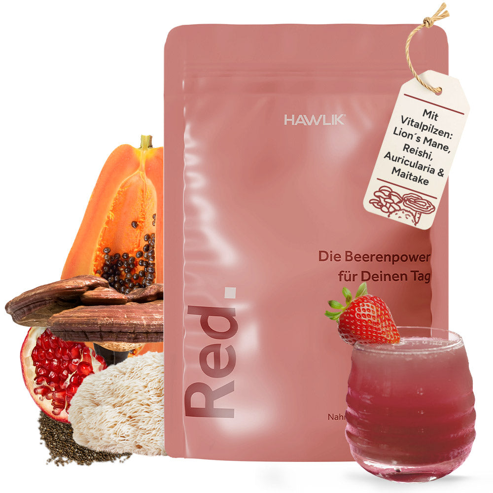 Red Beerendrink mit Früchten und Glas, Verpackung